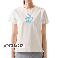 305-北面女款米白色吸濕排汗風景畫印花短袖T恤